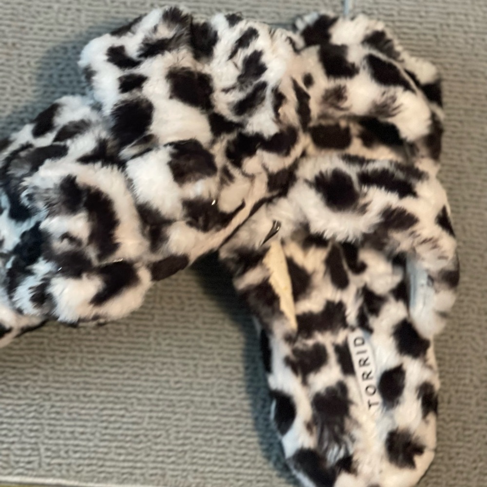 Torrid Black and White Fuzzy Slippers